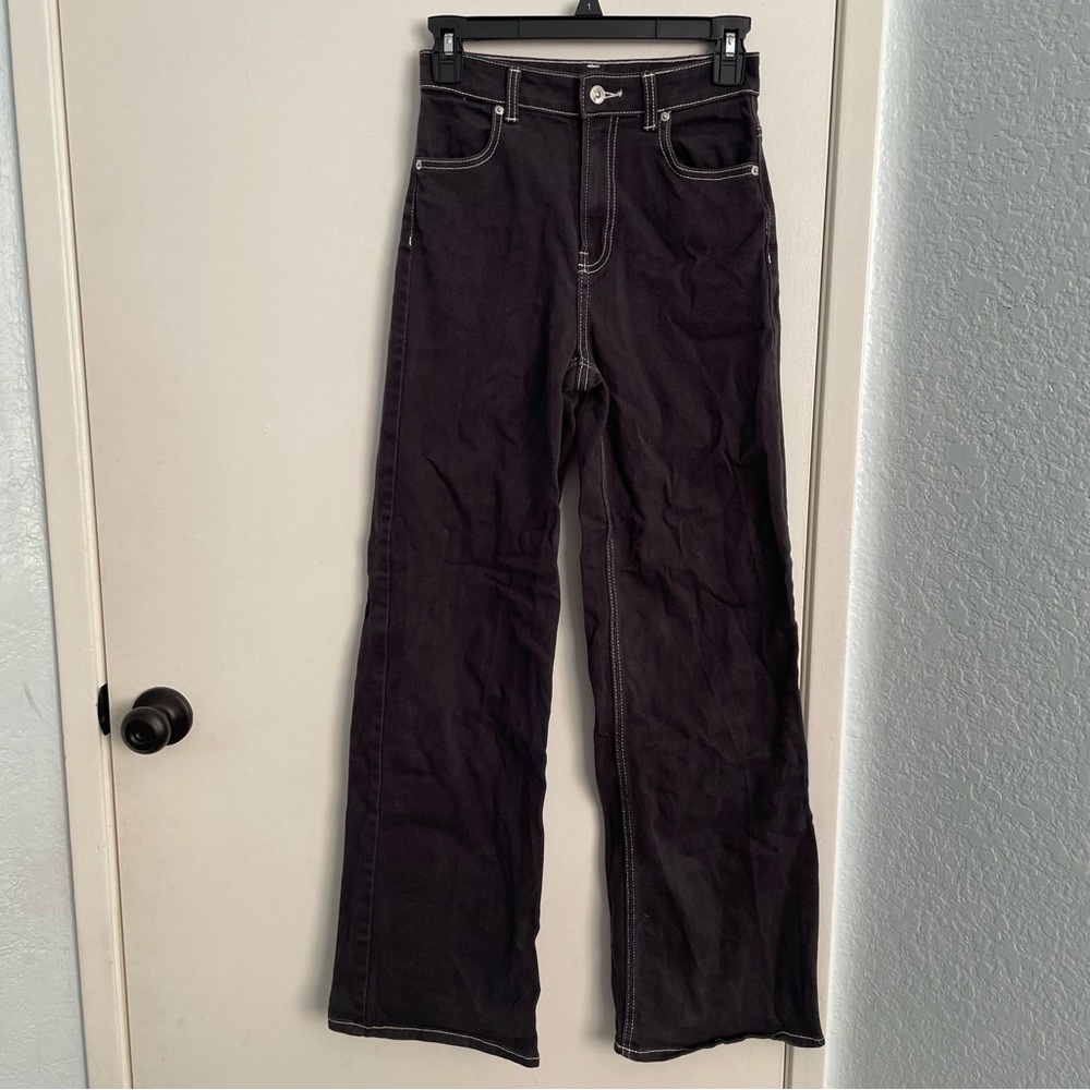 H&M Divided Black Contrast White Stitching Wide Leg High Rise Y2K Jeans Size 2